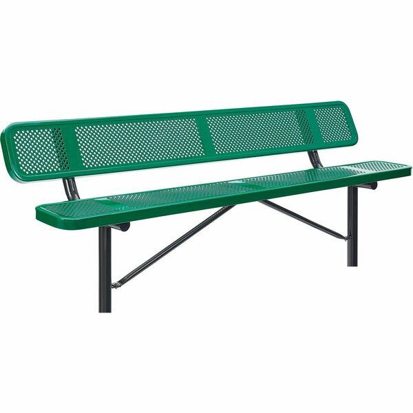 Global Industrial 8ft Outdoor Steel Bench w/ Backrest, Perforated Metal, In Ground Mount, Green 262077IGN